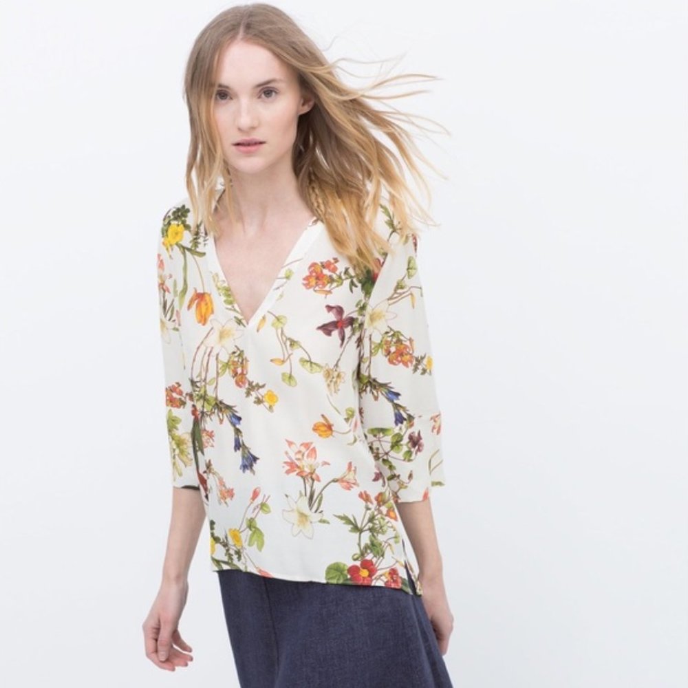 Zara V-Neck Floral Blouse